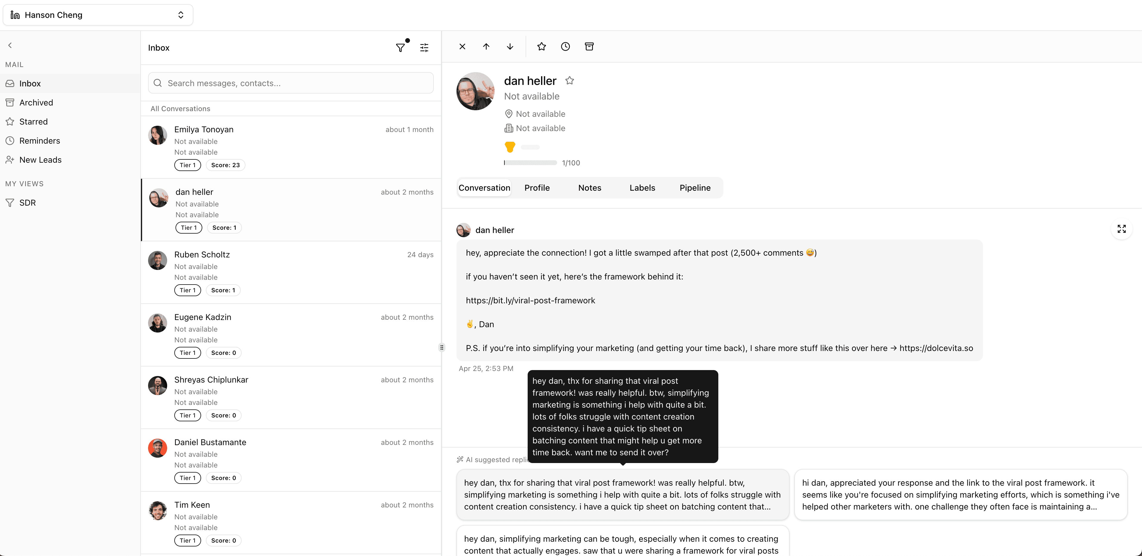 Prezence AI Prompted Messages Interface